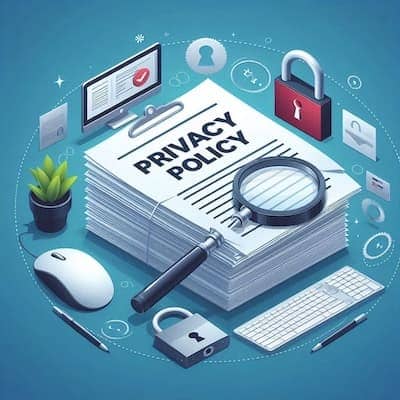 A picture of a stack of documents with text saying Privacy Policy.
