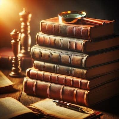 A picture of old legal books.
